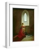 Genevieve of Brabant Baptising Her Son in Prison-Jean Baptiste Mallet-Framed Giclee Print