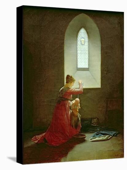 Genevieve of Brabant Baptising Her Son in Prison-Jean Baptiste Mallet-Stretched Canvas