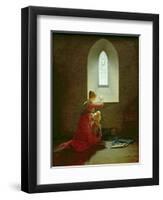 Genevieve of Brabant Baptising Her Son in Prison-Jean Baptiste Mallet-Framed Premium Giclee Print