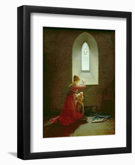 Genevieve of Brabant Baptising Her Son in Prison-Jean Baptiste Mallet-Framed Premium Giclee Print