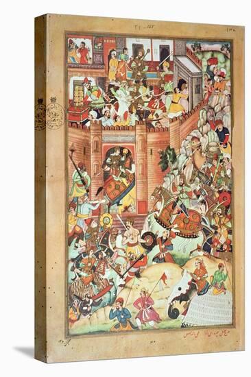 Genghis Khan Captures a Chinese Town, Miniature-Persian School-Stretched Canvas