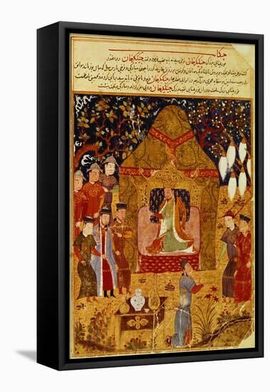 Genghis Khan in his tent by Rashid al-Din-null-Framed Stretched Canvas