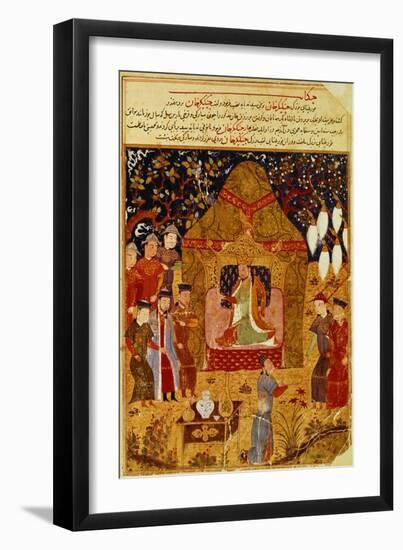 Genghis Khan in his tent by Rashid al-Din-null-Framed Giclee Print