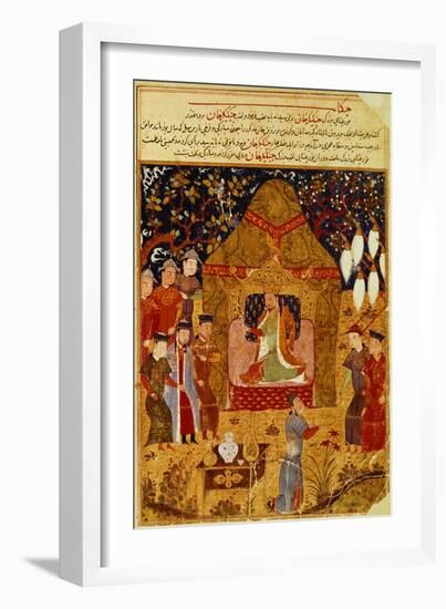 Genghis Khan in his tent by Rashid al-Din-null-Framed Giclee Print