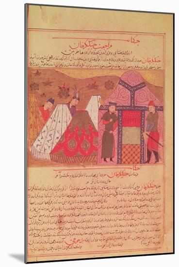 Genghis Khan Outside His Tent, from a Book by Rashid Ad-Din (1247-1318)-null-Mounted Giclee Print