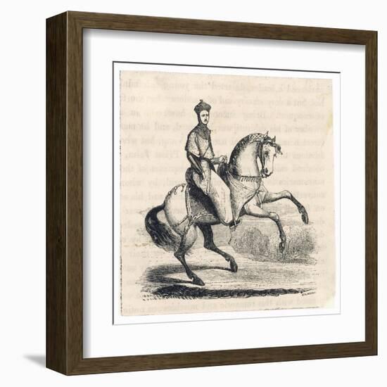 Genghis Khan (Variously Spelt) Mongol Conqueror on His Horse-null-Framed Art Print