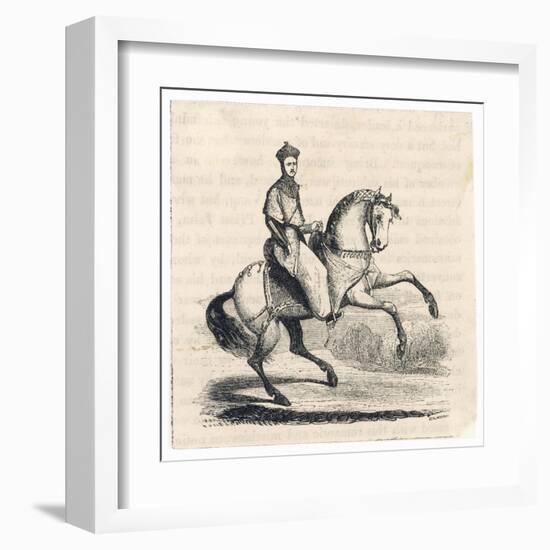 Genghis Khan (Variously Spelt) Mongol Conqueror on His Horse-null-Framed Art Print