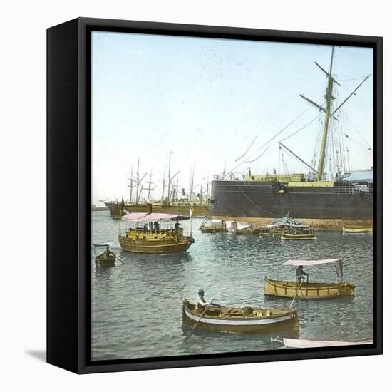 Genoa (Italy), Ships (In the Foreground: the " Sirio ") in the Port, Circa 1890-Leon, Levy et Fils-Framed Stretched Canvas