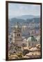 Genoa, Liguria, Italy. Dome and tower of Cathedral of San Lorenzo seen from top of Porta Soprana.-null-Framed Premium Photographic Print