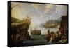 Genoese Troops Boarding Galen in Port of Genoa-Cornelis De Wael-Framed Stretched Canvas