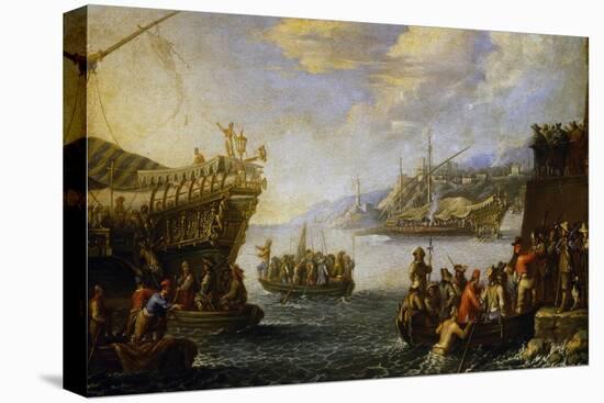 Genoese Troops Boarding Galen in Port of Genoa-Cornelis De Wael-Stretched Canvas