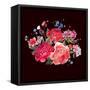 Gentle Decoration Vintage Floral Greeting Card with Blooming Red Peonies Bird and Wild Flowers Wate-Varvara Kurakina-Framed Stretched Canvas