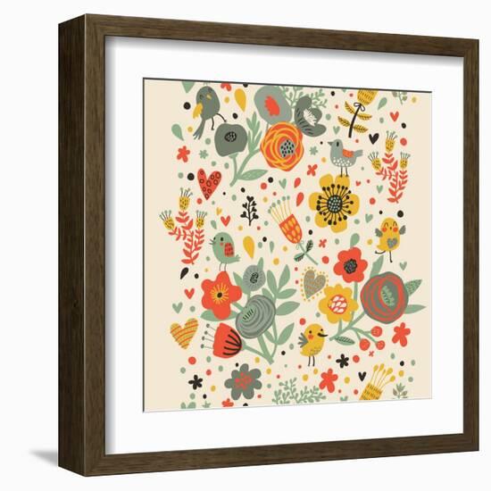 Gentle Floral Pattern in Bright Colors-smilewithjul-Framed Art Print