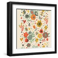 Gentle Floral Pattern in Bright Colors-smilewithjul-Framed Art Print