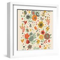 Gentle Floral Pattern in Bright Colors-smilewithjul-Framed Art Print