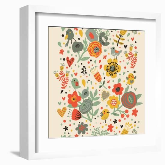 Gentle Floral Pattern in Bright Colors-smilewithjul-Framed Art Print