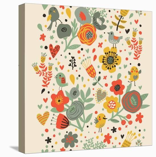 Gentle Floral Pattern in Bright Colors-smilewithjul-Stretched Canvas