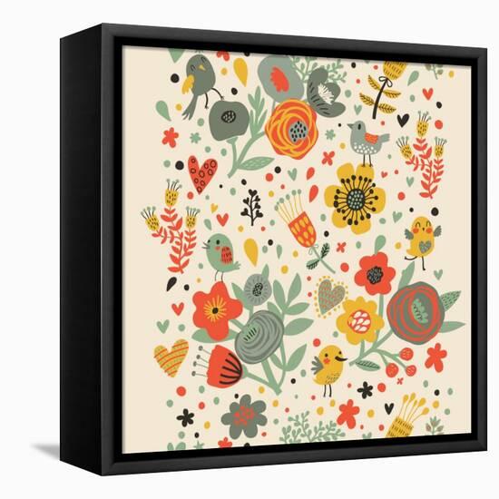 Gentle Floral Pattern in Bright Colors-smilewithjul-Framed Stretched Canvas