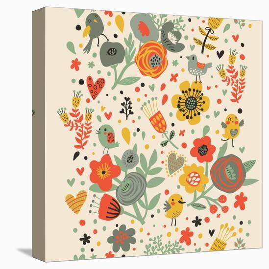 Gentle Floral Pattern in Bright Colors-smilewithjul-Stretched Canvas