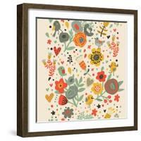 Gentle Floral Pattern in Bright Colors-smilewithjul-Framed Art Print