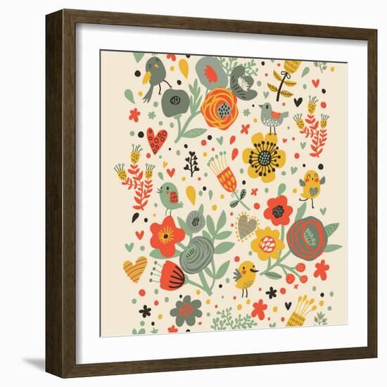 Gentle Floral Pattern in Bright Colors-smilewithjul-Framed Art Print