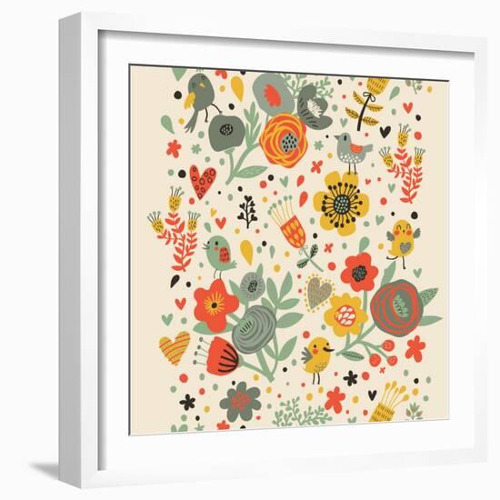 Gentle Floral Pattern in Bright Colors-smilewithjul-Framed Art Print