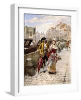 Gentleman and Flower Girl near Book Stalls by the Seine-Henri Victor Lesur-Framed Giclee Print