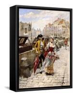 Gentleman and Flower Girl near Book Stalls by the Seine-Henri Victor Lesur-Framed Stretched Canvas