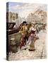 Gentleman and Flower Girl near Book Stalls by the Seine-Henri Victor Lesur-Stretched Canvas