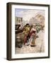 Gentleman and Flower Girl Near Book Stalls by the Seine-Henri-Victor Lesur-Framed Giclee Print