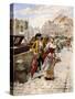 Gentleman and Flower Girl Near Book Stalls by the Seine-Henri-Victor Lesur-Stretched Canvas