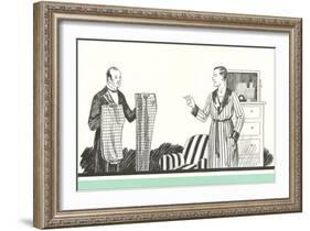 Gentleman and Valet Choosing Pants-null-Framed Art Print