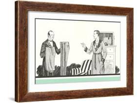 Gentleman and Valet Choosing Pants-null-Framed Art Print