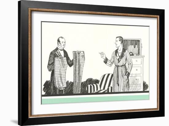 Gentleman and Valet Choosing Pants-null-Framed Art Print
