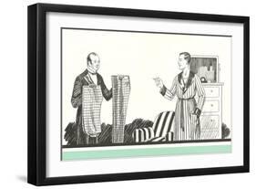 Gentleman and Valet Choosing Pants-null-Framed Art Print