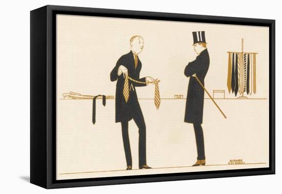 Gentleman Chooses a Tie to Purchase-Bernard Boutet De Monvel-Framed Stretched Canvas