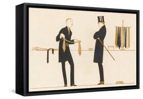 Gentleman Chooses a Tie to Purchase-Bernard Boutet De Monvel-Framed Stretched Canvas