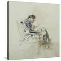 Gentleman Seated in an Armchair Reading a Book and Smoking a Pipe-Giovanni Boldini-Stretched Canvas