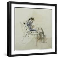 Gentleman Seated in an Armchair Reading a Book and Smoking a Pipe-Giovanni Boldini-Framed Giclee Print