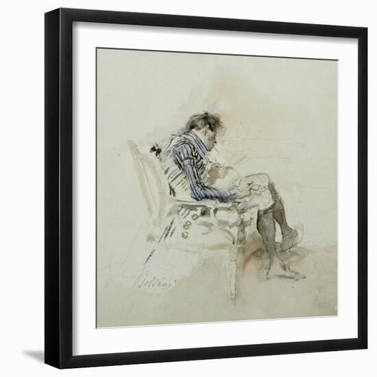 Gentleman Seated in an Armchair Reading a Book and Smoking a Pipe-Giovanni Boldini-Framed Giclee Print
