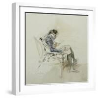 Gentleman Seated in an Armchair Reading a Book and Smoking a Pipe-Giovanni Boldini-Framed Giclee Print