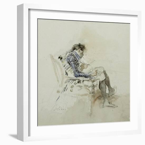 Gentleman Seated in an Armchair Reading a Book and Smoking a Pipe-Giovanni Boldini-Framed Giclee Print