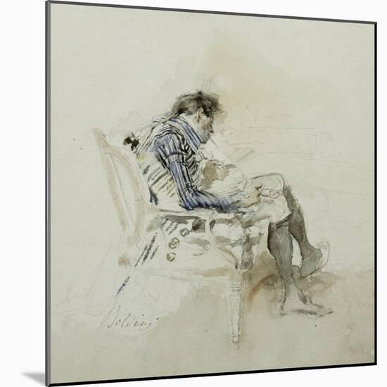 Gentleman Seated in an Armchair Reading a Book and Smoking a Pipe-Giovanni Boldini-Mounted Giclee Print