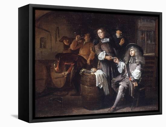 Gentlemen Tasting Wine in a Cellar-Egbert Van Heemskerck-Framed Stretched Canvas