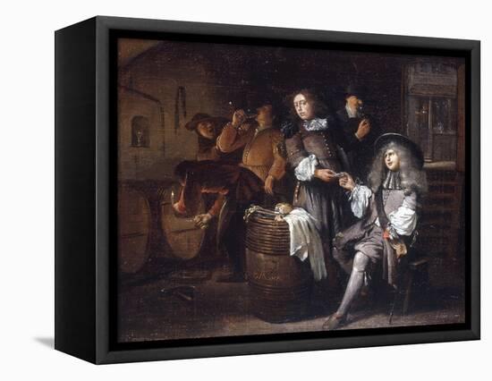 Gentlemen Tasting Wine in a Cellar-Egbert Van Heemskerck-Framed Stretched Canvas