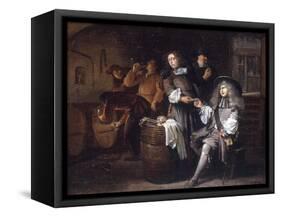 Gentlemen Tasting Wine in a Cellar-Egbert Van Heemskerck-Framed Stretched Canvas