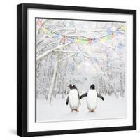 Gentoo Penguin in Winter Woodland with Snow-null-Framed Photographic Print