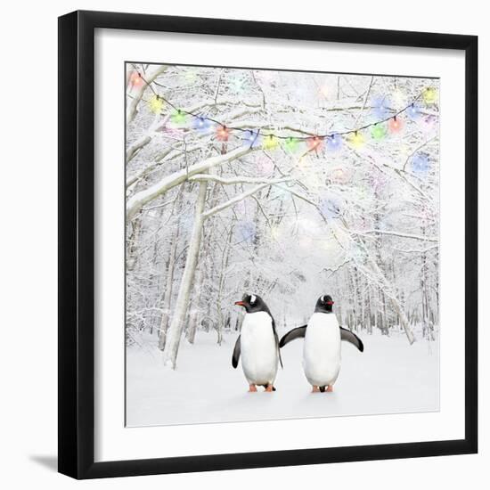 Gentoo Penguin in Winter Woodland with Snow-null-Framed Photographic Print