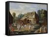 Gentry at a Peasant Dance in a Farmyard-Jan van Kessel-Framed Stretched Canvas