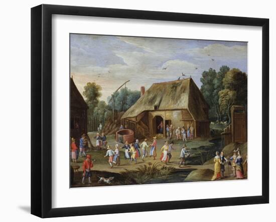 Gentry at a Peasant Dance in a Farmyard-Jan van Kessel-Framed Giclee Print